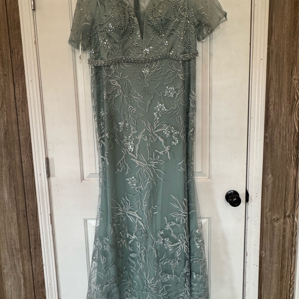 Elegant Sage Embroidered Wedding Guest Dress
